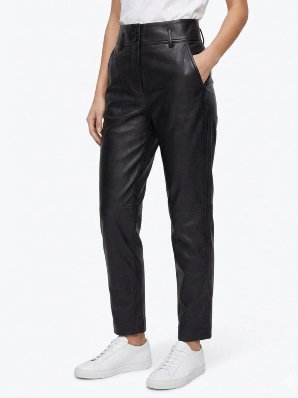 Wilfred Aritzia Black Faux Leather Pants‎ High Rise Straight Leg Women's Size S